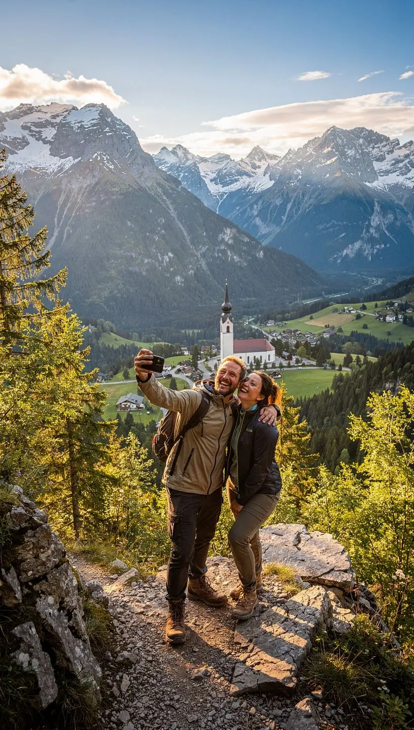 Eine Gruppe von Wanderern, die den Gipfel eines Berges erreicht und die Aussicht genießt.